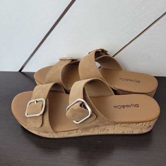 NEW Style & Co Womens 9 Tan Tempestt Wedge Sandals  Adjustable Buckles - Picture 2 of 6